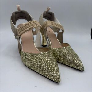 Fendi Colibri Crystal FF Sporty Slingback Pumps Gold Size 40 US Size 10